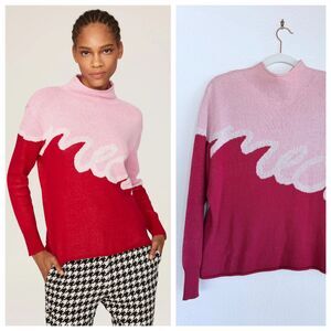 Rachel Antonoff Hazel "Meow" Mock Neck Cotton Cashmere Sweater in Pink Sz Medium